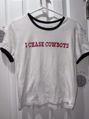 White & Black Ringer Tee with Red 'I Chase Cowboys' Graphic - Kids